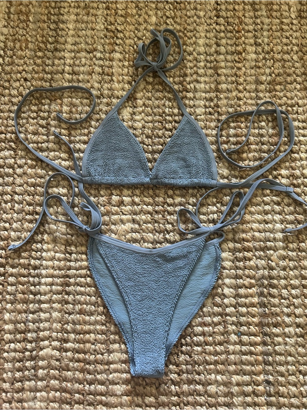 Youswim Zera Gray Triangle Textured Tie Bikini Set
